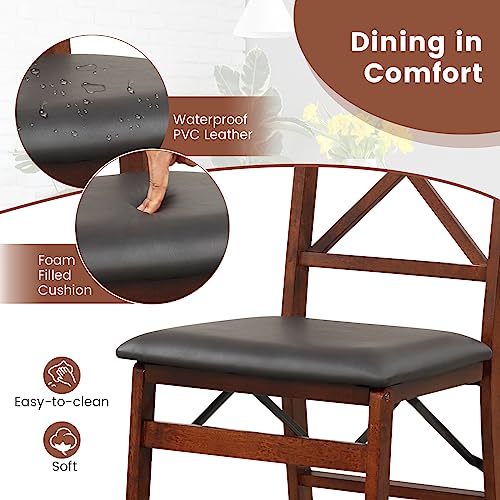 GIANTEX Folding Dining Chairs Set of 4, Foldable Wood Kitchen Chairs with Padded Seat, Solid Wood Frame, Max Load 400 Lbs, No Assembly Easy to Store Wooden Dining Chairs for Apartment, Small Space - color: Walnut-x Back