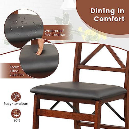 GIANTEX Folding Dining Chairs Set of 4, Foldable Wood Kitchen Chairs with Padded Seat, Solid Wood Frame, Max Load 400 Lbs, No Assembly Easy to Store Wooden Dining Chairs for Apartment, Small Space - color: Walnut-x Back