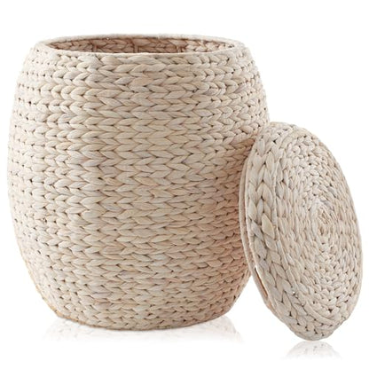 Casafield Round Storage Basket with Lid - Whitewash, Handwoven Water Hyacinth Organizer for Laundry, Blankets, Plants, Bedroom, Living Room, Office - color: Whitewash