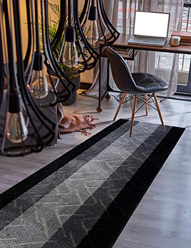 Hallway Runner Rug, 2'7" x 3' Washable Non-Slip Carpet Runner, Custom Size | Rubber Backed Runners for Hallways, Kitchen, Bathroom & Entryway, 2-35 Feet - color: Zigzag-grey, size: 2'7" x 3' (Runner)