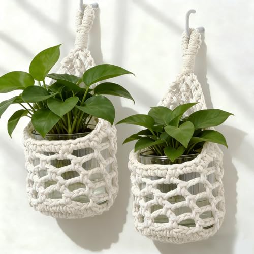 Macrame Wall Plant Hanger, Small Hanging Planter Basket Holder, Wall Planters for Indoor Plants, for Up to 4 Inch Pot (Ivory, 4-Inch) - color: Ivory, size: 4-Inch