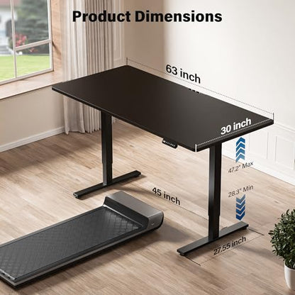 Electric Standing Desk, 63 x 30 Inch, Classic Black | Extra Large Desktop, Adjustable Height, Sit to Stand, Home Office Workstation, Supports Dual & Triple Monitor - color: Classic Black