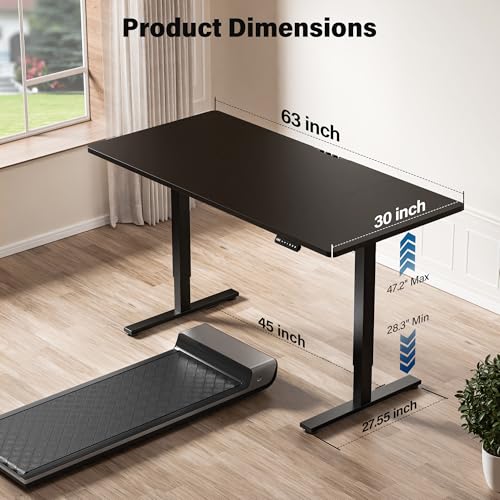 Electric Standing Desk, 63 x 30 Inch, Classic Black | Extra Large Desktop, Adjustable Height, Sit to Stand, Home Office Workstation, Supports Dual & Triple Monitor - color: Classic Black