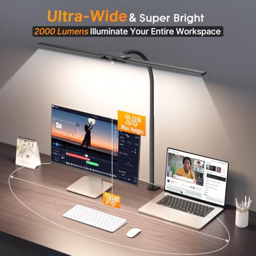 Syrinx LED Desk Lamp for Home Office, 18W 2000LM Dual Head Architect Lamp | Wide-Area Eye-Caring Lighting, Adjustable Gooseneck, Gesture & Wired Control, Memory & Timer, 50 Modes for Study & Crafting - color: Black