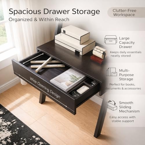 Home Office Desk with Ladder Shelf & Drawer, Computer Writing Desk with Storage Shelves, Modern Small Desk for Bedroom Study