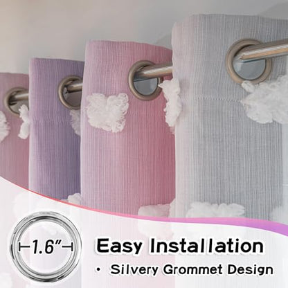 MYSKY HOME Pink Purple Curtains for Girls Bedroom - 54 Inch Long White Pom Pom Sheer Small Double Layer Grommet Room Darkening Nursery Curtains, 52 X 54 in - color: Pink Purple, size: 52"W x 54"L (Pack of 2)