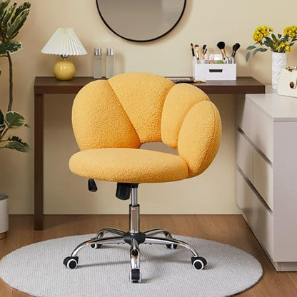 Yaheetech Yellow Petal Boucle Makeup Vanity Desk Chair with Wheels, Swivel | Soft foam-padded boucle fabric fits vanity, bedroom, office or sewing desks; adjustable height, swivel wheels, fast assembly. - color: Yellow