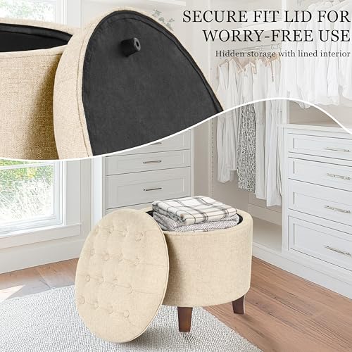 HomePop 19" Button Tufted Round Storage Ottoman - Tan Woven - color: Tan Woven