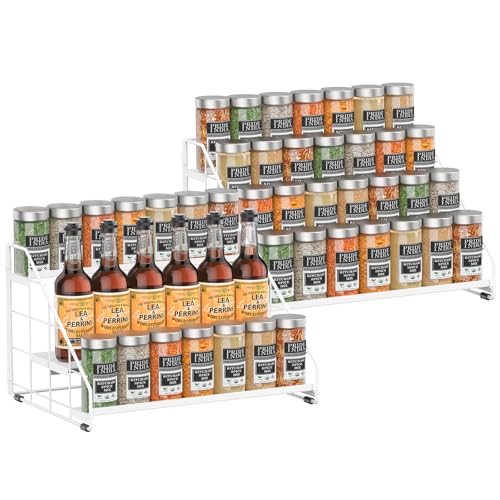 Spice Rack Organizer for Cabinet, 4 Tiered Spice Rack Organizer, Tiered Adjustable Spice Shelf for Kitchen (White-2Pcs) - color: White-2Pcs