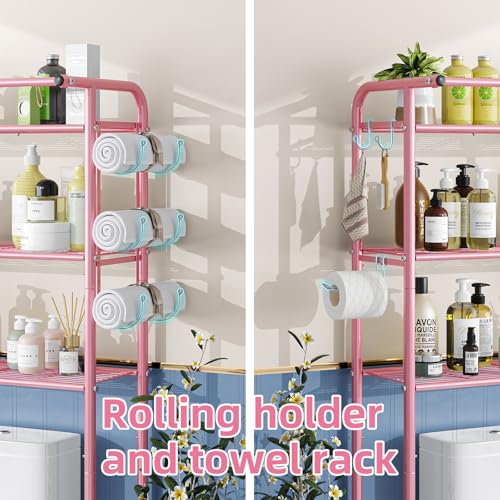 Simple Trending 3 Tier Over The Toilet Rack, Shelf Bathroom, Bathroom Stand Organizer Space Saver, Pink - color: Pink With Towel Rack