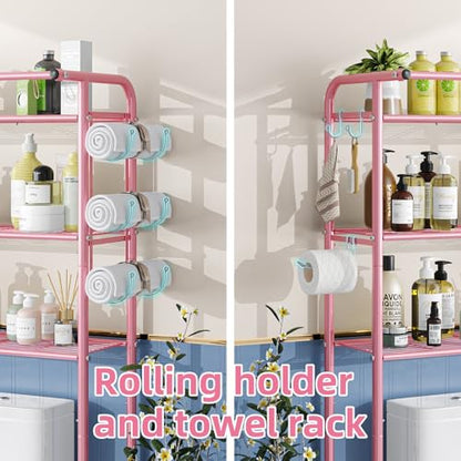 Simple Trending 3 Tier Over The Toilet Rack, Shelf Bathroom, Bathroom Stand Organizer Space Saver, Pink - color: Pink With Towel Rack