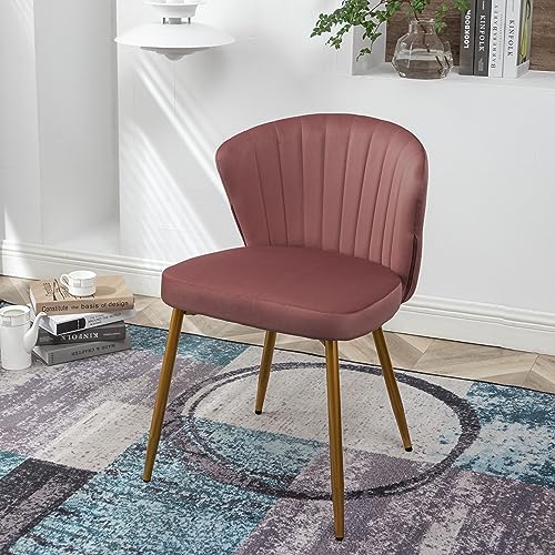 GDFStudio 30.71" Modern Velvet Accent Chair, Comfy Lounge Chair, Upholstered Side Chair with Channel Tufted Back, Gold Metal Legs, Armless Reading Chair for Living Room Bedroom Small Spaces, Rose - color: Rose + Polyester