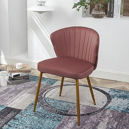 GDFStudio 30.71" Modern Velvet Accent Chair, Comfy Lounge Chair, Upholstered Side Chair with Channel Tufted Back, Gold Metal Legs, Armless Reading Chair for Living Room Bedroom Small Spaces, Rose - color: Rose + Polyester