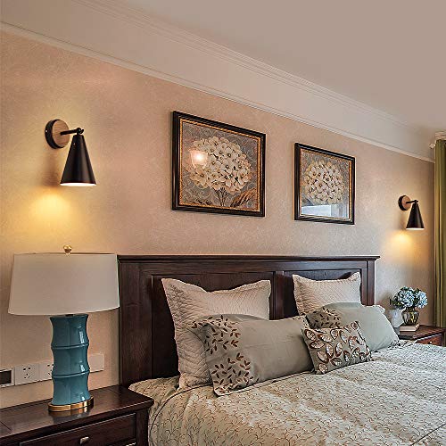 MWZ Rustic Farmhouse Black Metal and Wood Wall Sconce Adjustable Lamp，2 Pack,Rustic Wall Lighting Fixture for Bedroom, Living Room, Headboard, Garage, Porch - color: Wooden and Black