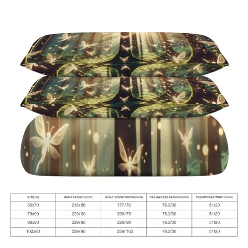 Enchanted Forest 3 Piece Reversible Bedding Set 86"x70",Double Sided Brushed Microfiber Duvet Cover Set with 2 Pillowcases Soft Breathable Comforter Cover for Home - color: Enchanted Forest-1, size: 86"x70"