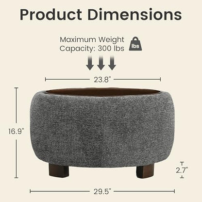 VKNOW 30" Round Storage Ottoman, Ottoman Coffee Table with Removable Wood Top and Solid Wood Legs for Living Room, Bedroom, Apartments (Black) - color: Black