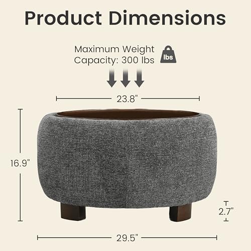 VKNOW 30" Round Storage Ottoman, Ottoman Coffee Table with Removable Wood Top and Solid Wood Legs for Living Room, Bedroom, Apartments (Black) - color: Black