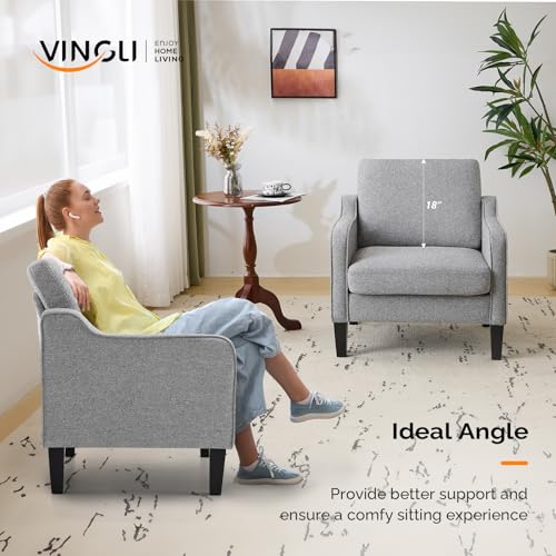 VINGLI Accent Chairs for Living Room Mid Century Modern Chair Sofa Chair Upholstered Arm Chair with Scooped Arms for Bedroom, Apartment, Office, Studio, Waiting Room, Play Room - color: Grey