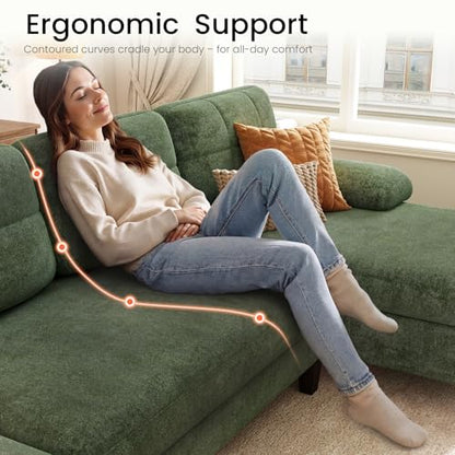 U-Shaped Sectional Couch for Living Room, 112" Sectional Sofa with Chaise | Modern Sofa Deep Seat Couches for Living Room, Apartment, Office, Green - color: Green