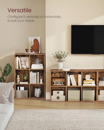 VASAGLE Bookcase Cube Shelf with 6 Compartments, 9.4 x 25.8 x 38.6 Inches | Bookshelf storage shelf, Rustic Brown, CUSTOS Collection, ULBC423K01 - color: Rustic Brown, size: 6 Cubes (9.4"D x 38.6"H), style: 1 Pack