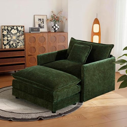 Comfy Chenille Modular Single Sofa with Ottoman, 1Seat+1Ottoman,Green | Randomly Assemble Modular Sofa Sets, Modern Recliner Deep Seat Sofa Set for Living Room,Office - color: Green, size: 1S+1O