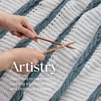 Boho Knitted Chenille Blanket with Tassels - Lightweight & Soft All-Season Throw - 3D Classic Pattern for Living Room Bedroom Couch, Celestial Blue(Striped), Twin 60"x80" - color: Celestial Blue(striped), size: Twin
