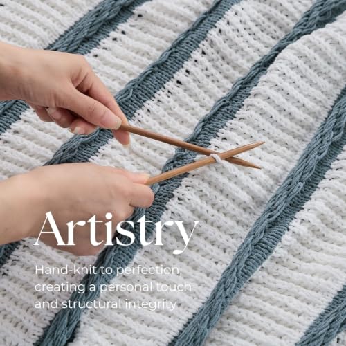 Boho Knitted Chenille Blanket with Tassels - Lightweight & Soft All-Season Throw - 3D Classic Pattern for Living Room Bedroom Couch, Celestial Blue(Striped), Queen 90"x90" - color: Celestial Blue(striped), size: Queen