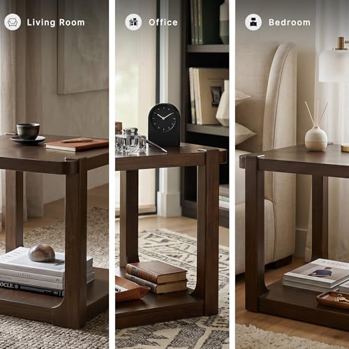 Signature Design by Ashley Breckington End Table, Dark Brown Side Table with Lower Shelf, Contemporary Style for Deep Couches, Hardwood Solids, Oak Veneer and MDF Substrate, 27" W - color: Dark Brown - Shelf