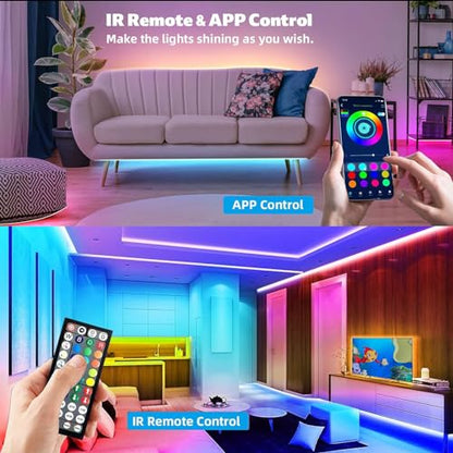 REEMEER Led Lights 100ft Smart APP Control Music Sync Strip Lights RGB Color Changing Strips with Remote, for Bedroom Kitchen and Party - size: 100 ft