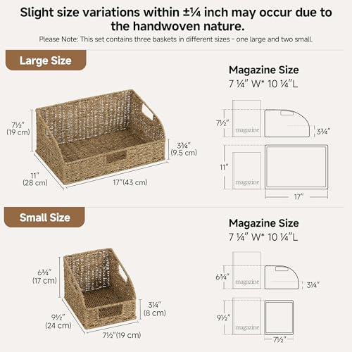 StorageWorks Seagrass Storage Baskets, Pantry Organizers and Storage,3-Pack | Pantry Storage Baskets, Wicker Baskets with Built-in Handles, Handwoven Shelf Baskets for Organizing, Pantry Organization - color: Natural(Seagrass), size: 17"L x 11"W x 7½"H +