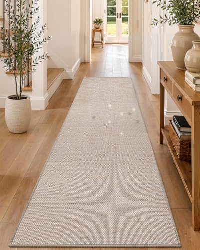 Color&Geometry Runner Rug 28"x120"Non Slip Rubber Backing Hallway Rug,Khaki | Carpet Runners for Kitchen Hallway Living Room Bedroom，Ultra Thin Entryway Rugs，Rolled-up NO Creases - color: Heather Khaki, size: 28"x120"