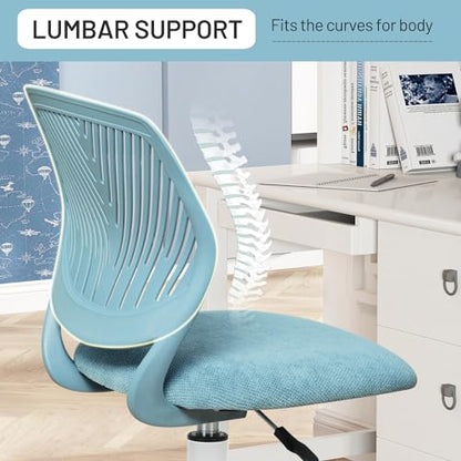FurnitureR Blue Kids Study Desk Chair, Adjustable Swivel Armless Task Chair with Comfy Fabric Cushion & Plastic Back — Cute for Children & Students - color: Blue