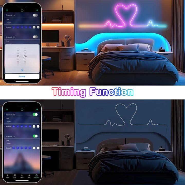 Cozylady 6M RGB Neon Light LED Rope Light,20ft Waterproof Bluetooth APP Remote Control Music Sync Strip Light,24V Flexible DIY Silicone Light for Bedroom Home Indoor Outdoor Decoration (6M/20Ft) - size: 20 ft