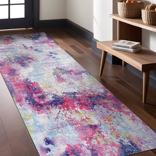 Non Slip Rugs 2x7 Modern Abstract Easy Silk Rubber Backing Soft Runner Rug for Hallways Easy to Clean Non Shedding Kitchen for Laundry Room Indoor Area Carpet (Lilac - Purple, 2x7) - color: Lilac, size: 2' x 7' (Rectangular)