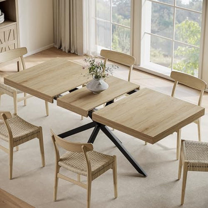 Extendable Dining Room Table for 4 6 8,55"-70" Kitchen Table Leaf,Oak | Expandable Rectangle Dining Table,Wood Dining Table w/ Hidden Leaf & Storage, Space Saving, Kitchen Dining Living Room,Modern - color: Removable Leaf 55"-71" Oak