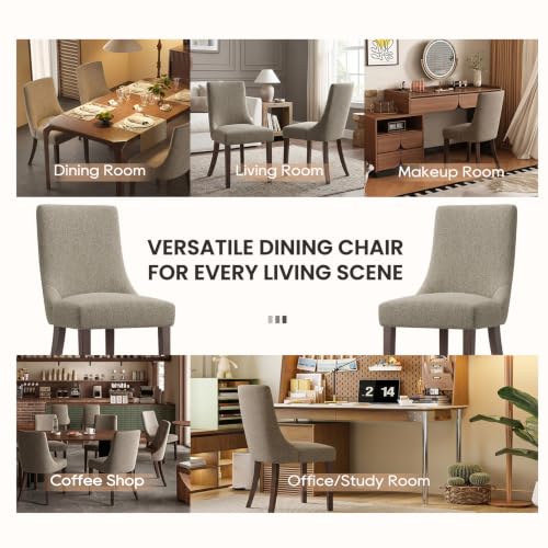 MALOL Wooden Dining Chairs Set of 6, Upholstered Kitchen & Dining Room Chairs with Solid Wood Legs Curved Backrest Farmhouse Accent Chair for Dining/Kitchen/Living Room, Camel - color: Camel, size: Set of 6