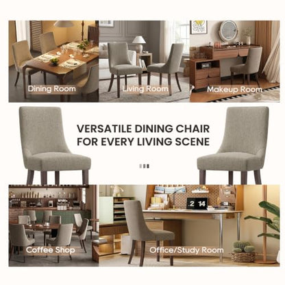 MALOL Wooden Dining Chairs Set of 6, Upholstered Kitchen & Dining Room Chairs with Solid Wood Legs Curved Backrest Farmhouse Accent Chair for Dining/Kitchen/Living Room, Camel - color: Camel, size: Set of 6