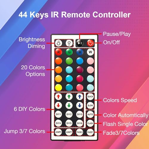 DAYBETTER Led Strip Lights 32.8 ft RGB Color Changing Lights Strip for Bedroom, Desk, Home Decoration, with Remote and Power Supply - size: 32.8FT