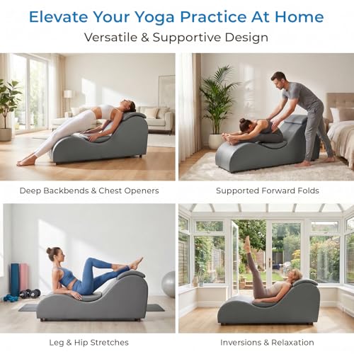 Yoga Sofa Chaise Lounge Chair for Adults Home Stretching Relaxation, 60"W Ergonomic Yoga Chaise Lounges Chair Sofas Indoor with Removable Head Cushion for Office Small Space Exercise, Dark Grey