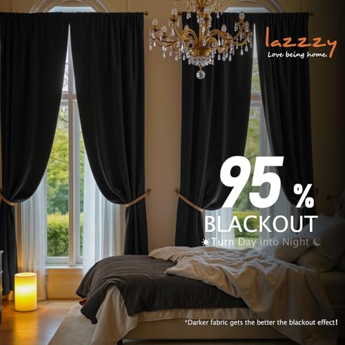 Blackout Black Velvet Curtains Rod Pocket 42×84 Inch 2 Panels | Soft Velvet, For Bedroom & Living Space, Light Shifting Texture, Elegant Drape, Classic - color: R | Black, size: 42"W x 84"L (Pack of 2)
