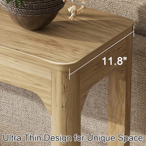 55.1" Console Table, Entryway Sofa Table for Hallway, Natural | Engineered wood, Slim console table, curved legs, 2-tier storage, entryway hallway sofa living room - color: Natural