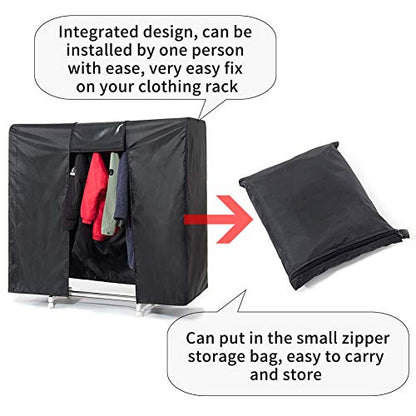 Garment Rack Cover 59" Clothes Rack Cover for Storage, Heavy Duty Dustproof Waterproof Clothes Closet Cover with 2 Full Strong Zipper, Wardrobe Rack Cover for Dance Costume, Dress, Suit（Only Cover）