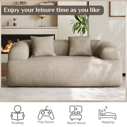 75" Boneless Cloud Loveseat, Modern Cute Curved Chenille Sofa, 2 Seater Compression Couch with 2 Pillows, No Assembly Required for Apartment Living Room, Light Brown - color: Light Brown, size: 75''