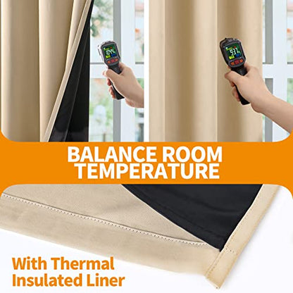 YoungsTex 100% Blackout Curtains 63 Inch Length 2 Panels, Room Darkening Drapes with Liner Thermal Insulated for Bedroom Window, Warm Beige, 38 X 63 Inch - color: Warm Beige, size: 38"W x 63"L (Pack of 2)