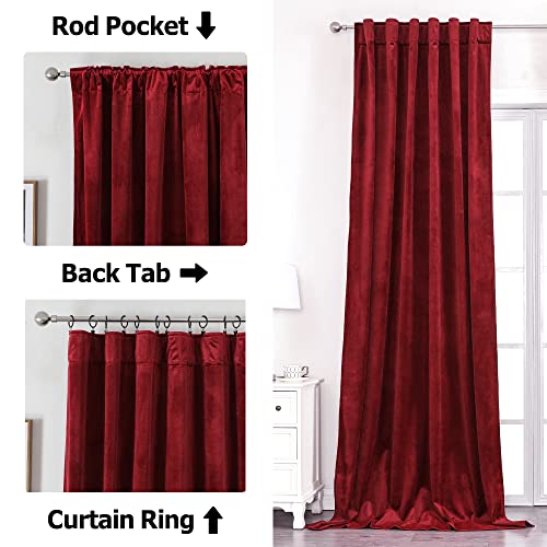 Benedeco Burgundy Red Velvet Blackout Curtains 52x108, Back Tab, 2 Panels | Elegant Room Darkening Thermal Insulated Energy Saving Noise Reducing Velvet Window Drapes for Living Room, Bedroom - color: Backtab-red, size: 52"W x 108"L (Pack of 2)