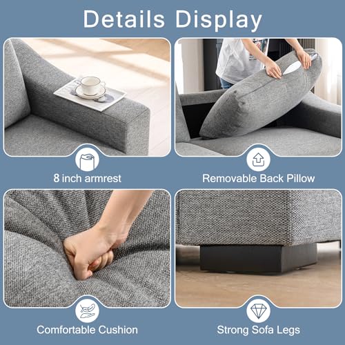 Modular Sectional Couch Set, 47" Oversize Accent Chair and 85" Modern Loveseat Sofa Deep Couch for Apartment, Living Room, Bedroom, Linen, Grey - color: Grey, size: 85 Inch - Deep Couch + Single Sofa