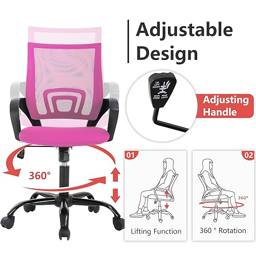 PayLessHere Office Computer Chair Ergonomic Cheap Desk Chair Adjustable Comfortable Mid Back Task Rolling Swivel with Lumbar Support for Home Office (Pack of 2, Pink) - color: Pink, style: pack of 2