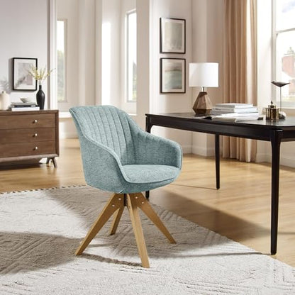 Swivel Desk Chair for Home Office, Fabric, Light Blue | No Wheels, Oka Wood Legs, Mid Century Modern, Upholstered, 360° Swivel, Accent Chair, Living Room, Bedroom - color: Mist Blue, size: Fabric