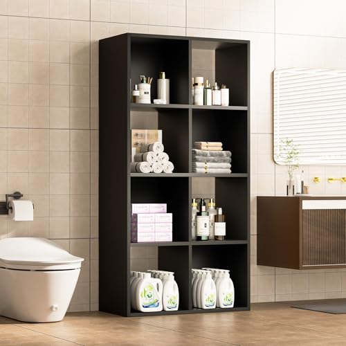 COMHOMA 8 Wood Cube Storage Organizer with Open Back and Removable Back Panels, 11In Black Cube Storage Bookshelf, Cubicle Shelf Bookcase for Home Office Bedroom Living Room, Vertical or Horizontal - color: 8 Cube-jet Black