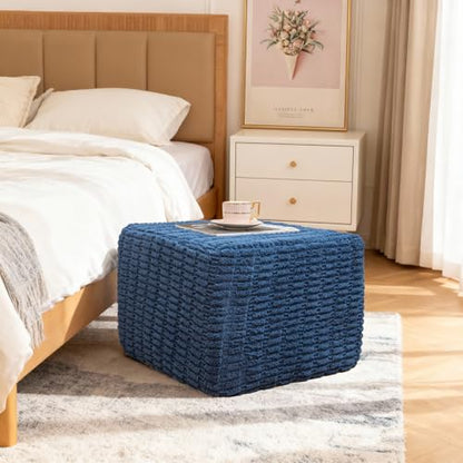 Square Ottoman Foot Rest, Navy Blue, 20x14 In,Modern Footstool,Coffee Table | Footstool Ottoman,Stuffed Pouf Ottoman,All-One Foam Filler, Footrest,Beanbag Chair,Floor Pouf for Living Room Wedding Bedroom - color: Navy Blue